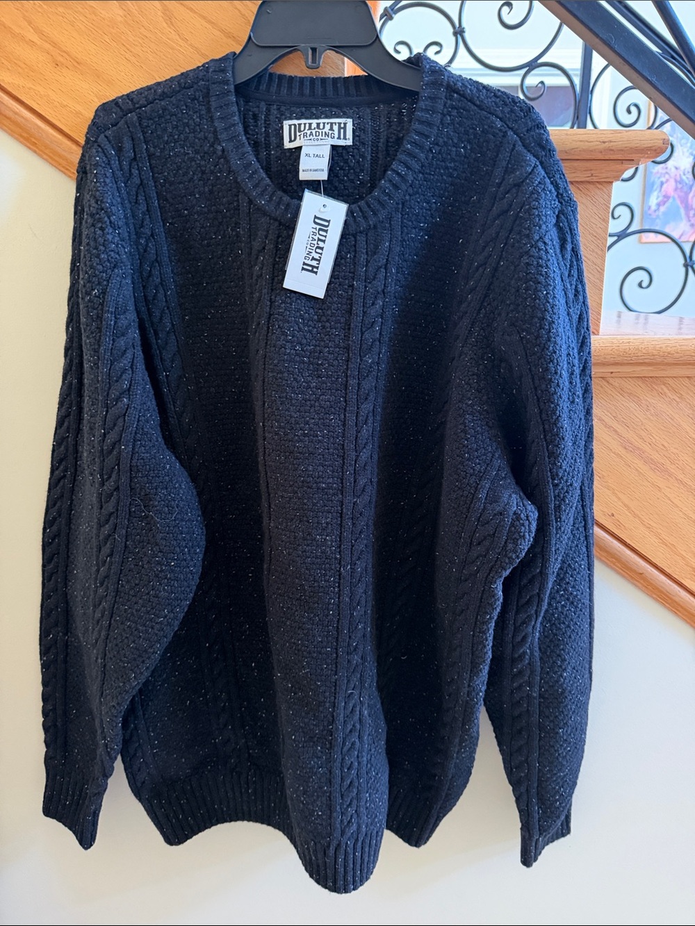 Duluth Trading Co Navy Cable-Knit Crewneck Sweater